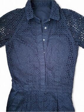 Whistles London Cotton Navy Eyelet Short-Sleeve Jumpsuit No Tag